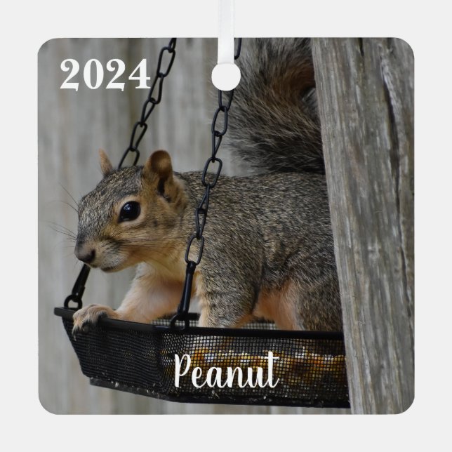 Personalised Cute Fox Squirrel Metal Tree Decoration (Front)