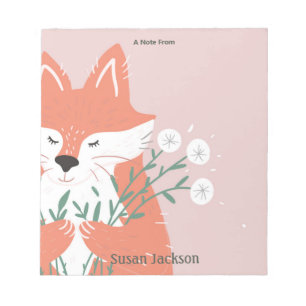 Personalised Cute Fox with Flowers Notepad