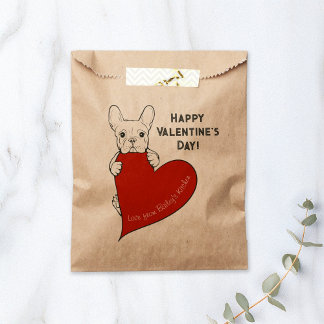 Personalised Cute French Bulldog with a Red Heart Favour Bags