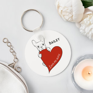 Personalised Cute French Bulldog with a Red Heart Key Ring
