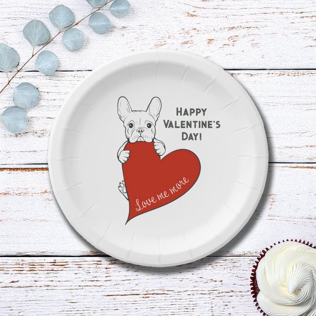 Personalised Cute French Bulldog with a Red Heart Paper Plate (Creator Uploaded)