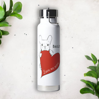 Personalised Cute Frenchie Dog Red Heart Water Bottle
