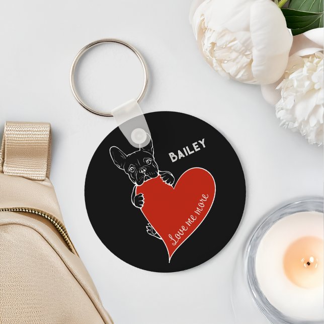 Personalised Cute Frenchie Dog with a Red Heart Key Ring (Creator Uploaded)