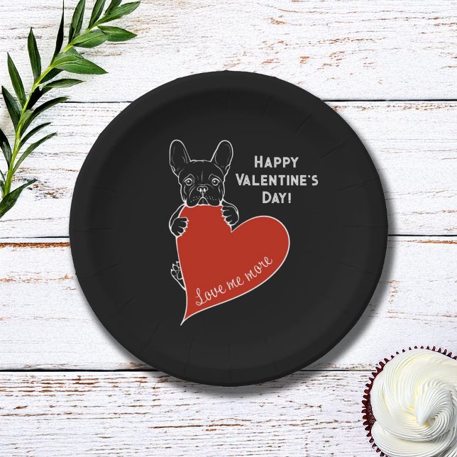 Personalised Cute Frenchie Dog with a Red Heart Paper Plate (Creator Uploaded)