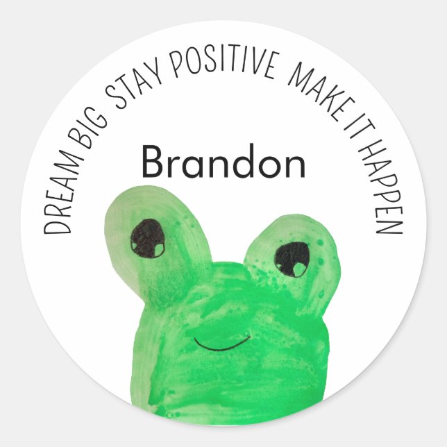 Personalised Cute frog inspirational quote  Classic Round Sticker (Front)