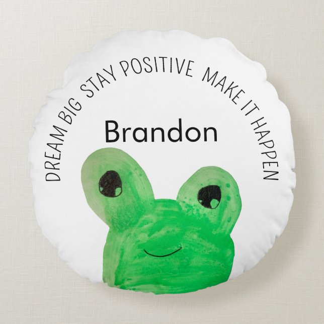 Personalised Cute frog inspirational quote  Round Cushion (Front)