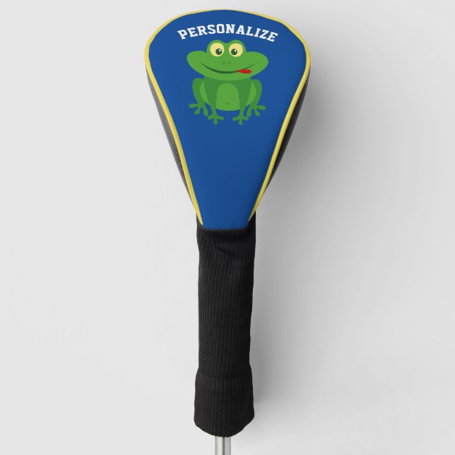 Personalised cute frog logo custom name golf head cover (Front)