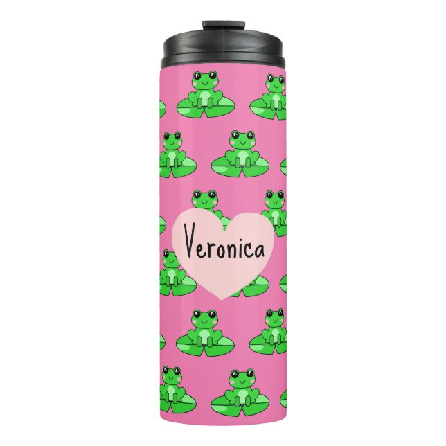 Personalised Cute Frog | Name in Heart Thermal Tumbler (Front)