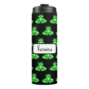 Personalised Cute Frog   Name in Heart Thermal Tumbler
