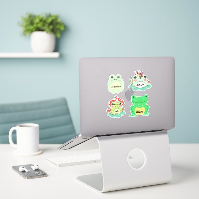 Personalised Cute Frog Stickers (Laptop On Desk)