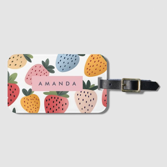 Personalised Cute Fruit Strawberry Pattern Luggage Tag (Front Horizontal)