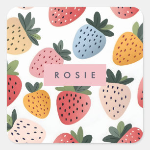 Personalised Cute Fruit Strawberry Pattern Square Sticker