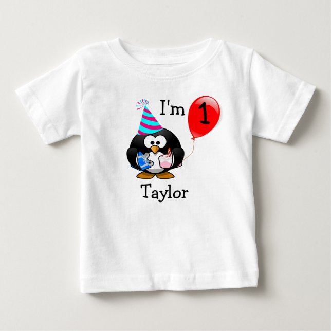 Personalised Cute Funny 1st Birthday Party Penguin Baby T-Shirt (Front)
