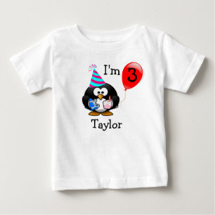 Personalised Cute Funny 3rd Birthday Party Penguin Baby T-Shirt