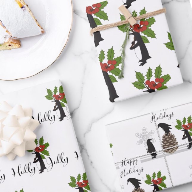 Personalised Cute Funny Penguins Christmas Wrapping Paper Sheet (Creator Uploaded)