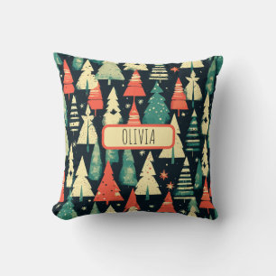 Personalised Cute Geometric Trees in Winter Cushion