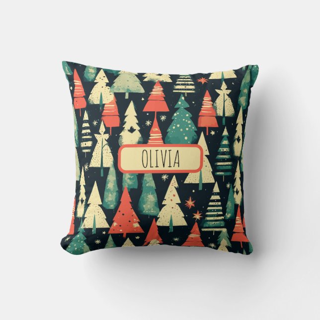 Personalised Cute Geometric Trees in Winter Cushion (Front)