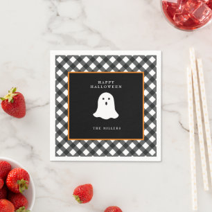 Personalised Cute Ghost Gingham Halloween Paper Napkin