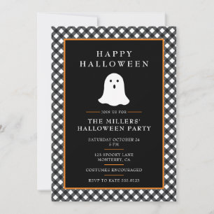 Personalised Cute Ghost Gingham Halloween Party Invitation