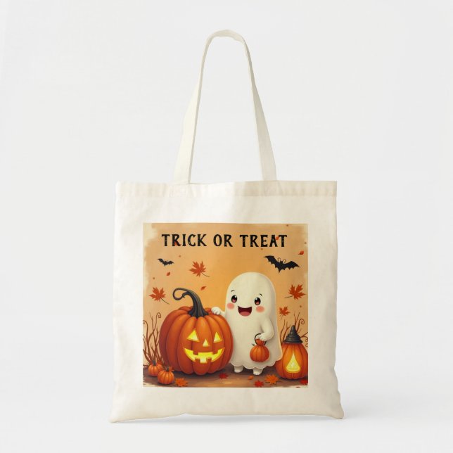 Personalised Cute Ghost & Pumpkin Halloween Tote – Bag (Front)