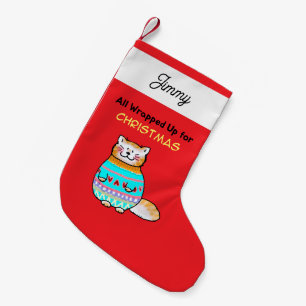 Personalised Cute Ginger Cat Festive Pet Holiday Small Christmas Stocking