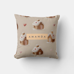 Personalised Cute Gingerbread House Pattern  Cushion