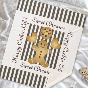 Personalised Cute Gingerbread Man Cookie Kids Sherpa Blanket