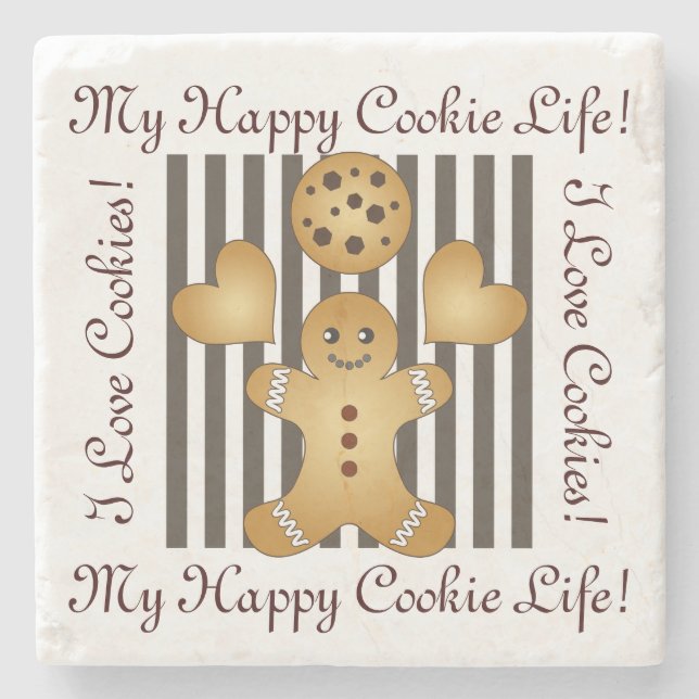 Personalised Cute Gingerbread Man Cookie Stone Coaster (Front)