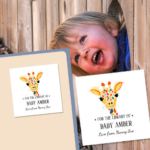 Personalised Cute Giraffe Baby Bookplate Sticker