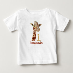 Personalised Cute Giraffe First Birthday Name Baby T-Shirt