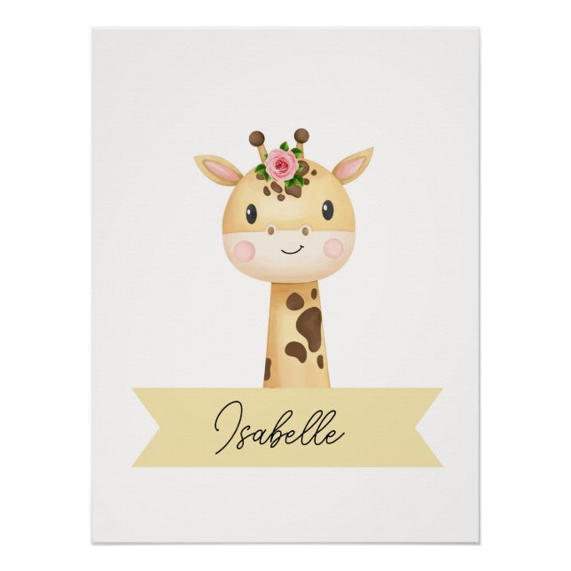 Personalised cute giraffe nursery poster (Front)