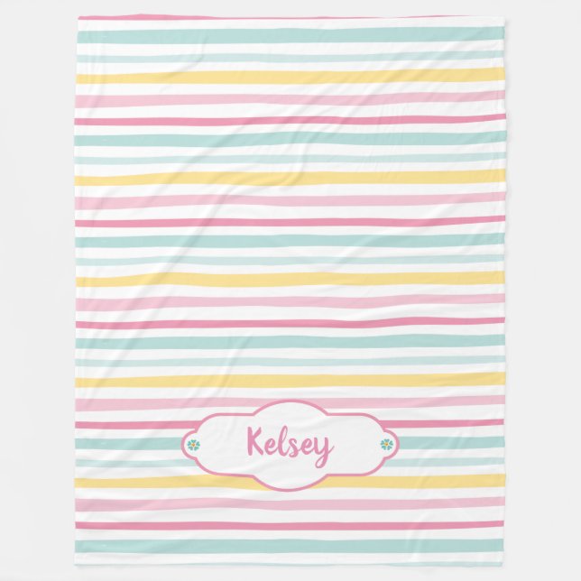Personalised Cute Girl Colourful Stripe Blanket (Front)