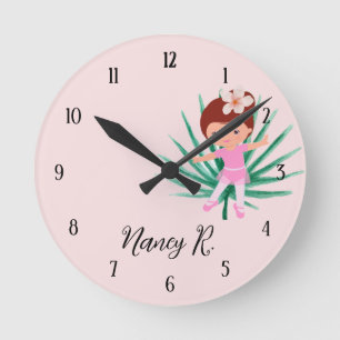 Personalised Cute Girl Pink Round Clock