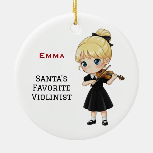 Personalised Cute Girl Playing Violin  Ceramic Tree Decoration (Back)