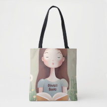 Personalised Cute Girl Reading Book Bag Tote Bag