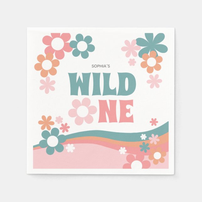 Personalised Cute Girl Wild One Party Napkin (Front)
