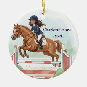 Personalised Cute Girls Horse Show Jumping Ceramic Tree Decoration