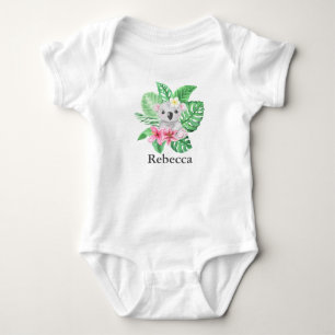 Personalised Cute Girls KoalaTropical Flowers Baby Bodysuit