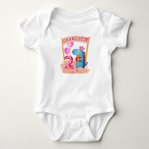 Personalised Cute Girly Dinosaur 2 Years Birthday Baby Bodysuit