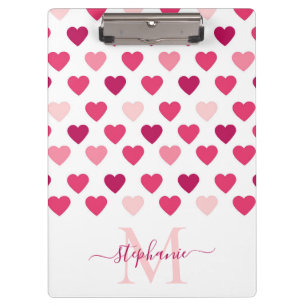 Personalised Cute Girly Pink Hearts Love Clipboard