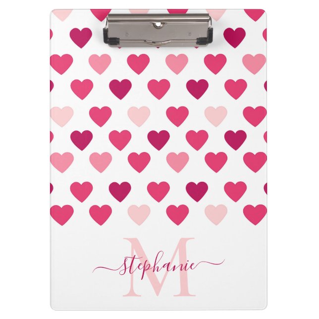 Personalised Cute Girly Pink Hearts Love Clipboard (Front)