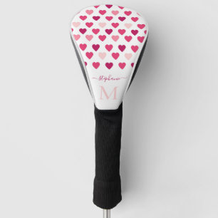 Personalised Cute Girly Pink Hearts Love Golf Head Cover