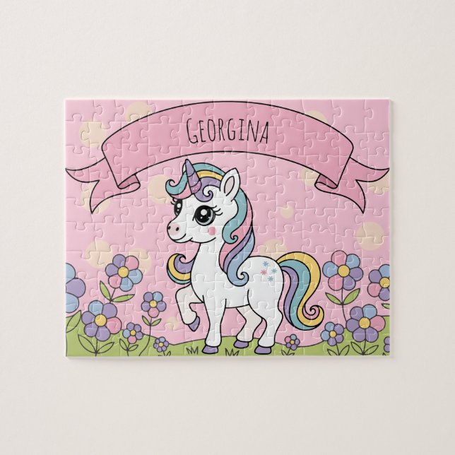 Personalised Cute Girly Unicorn  Jigsaw Puzzle (Horizontal)