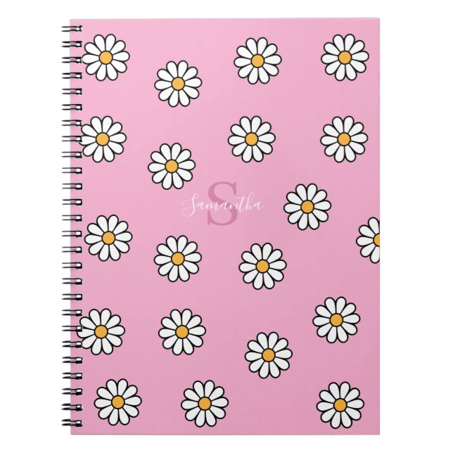 Personalised Cute girly white daisy floral  Notebook (Front)