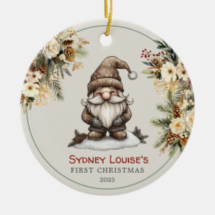Personalised Cute Gnome Baby's First Christmas Ceramic Tree Decoration