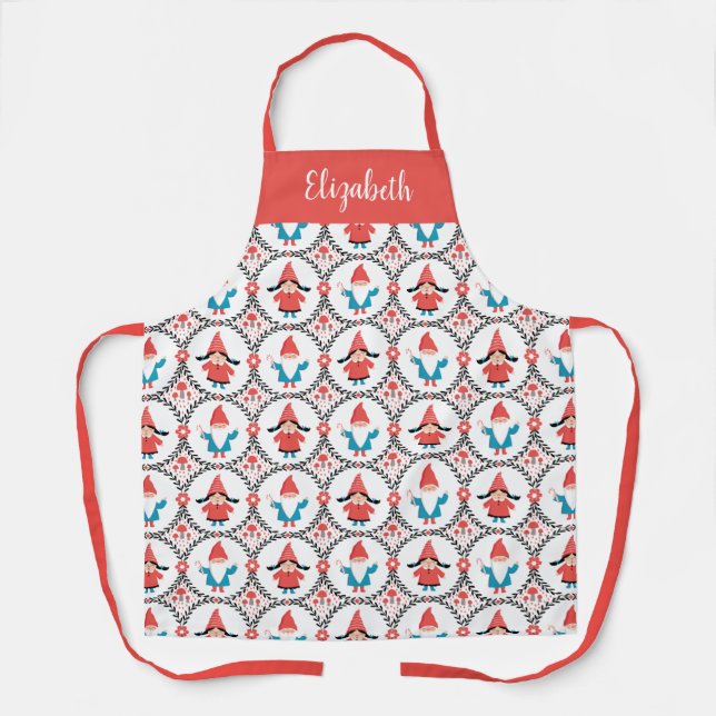 Personalised Cute Gnome Christmas Apron (Front)