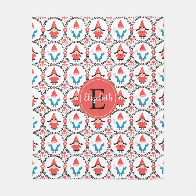 Personalised Cute Gnome Christmas Fleece Blanket (Front)