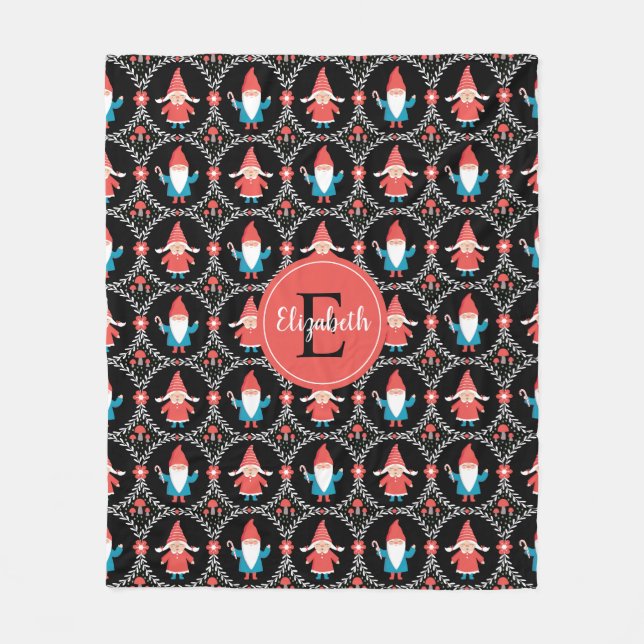 Personalised Cute Gnome Christmas Fleece Blanket (Front)