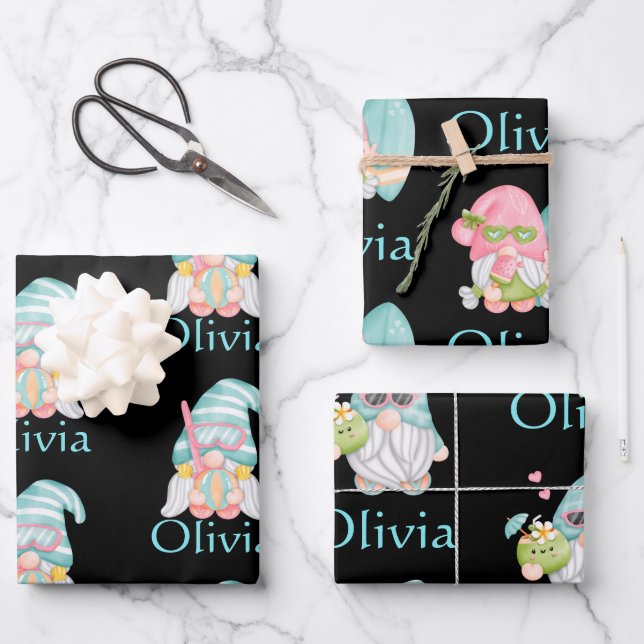 Personalised Cute Gnome Printed Christmas  Wrapping Paper Sheet (Front)