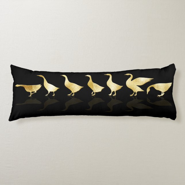 Personalised Cute Gold Foil Geese Black Body Cushion (Front)